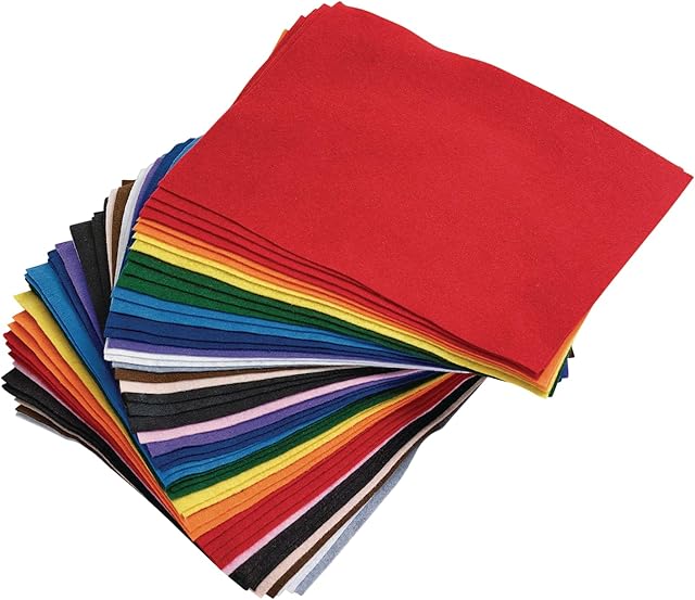 The Colorations 100% Polyester Felt Sheets 9 inches x 12 inches, 13 colors, 1mm Thick, 50 Sheet Pack for Sewing and DIY Arts & Crafts Projects, Blue,Gray,Green,Orange,Purple,White