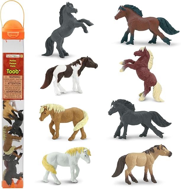 The Safari Ltd. Ponies TOOB - 8 Figurines: Dartmoor, Highland, Fell, Welsh, Quarter, Shetland, Chinoteague, Exmoor Pony - Educational Toy Figures For Boys, Girls & Kids Ages 3+