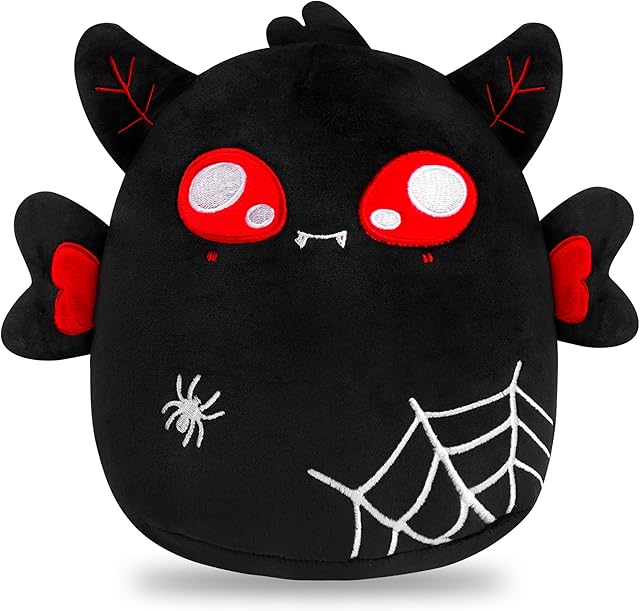 The Halloween Stuffed Animal Plush Toy - 8 Inch Black Spider Web Mothman Plush Pillow Soft, Cute Spooky Stuff Animals Plushies Toys Gift for Kids Girls Boys, Halloween Birthday Party Decorations