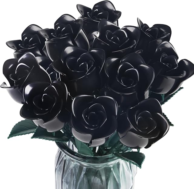 The 12 Black Roses Flower Bouquet Building Blocks Compatible with Lego Flowers Rose Size,DIY Botanical Collection Bouquet Decoration,Memorable Present for 6+ Kids or Adults Women