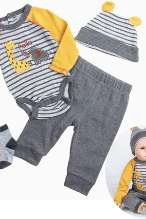 The Reborn Baby Dolls Clothes 24 Inch Boy for 22-24 inch Reborn Dolls Clothes Accesories Outfits Yellow Stripe 4 Pcs Set