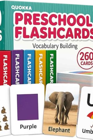 The QUOKKA 260 Flash Cards for Kids Ages 3-5 with Realistic Images – Pre K Flash Cards Age 4-5 for Toddlers & Preschool, Alphabet, Numbers, Shapes, etc with 30 Learning Activities Color-Coded for Sorting