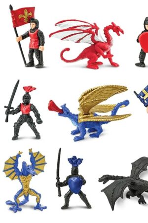 The Safari Ltd. Knights & Dragons TOOB - 9 Mini Figurines with Knights, Drake, Tiamat, Wyvern, and Peluda Dragon - Toy Figures for Boys, Girls & Kids Ages 3+