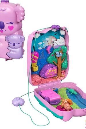 The Polly Pocket Dolls & Accessories, Koala Purse Playset with 2 Micro Dolls, 1 Toy Car & 5 Animals, 2-in-1 Travel Toy