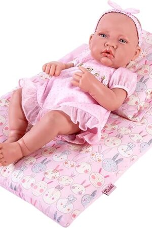 The Pink Rabbit Print Doll Bedding Set - Mattress, Pillow & Blanket for 18 Inch Dolls - Includes 1 Mattress, 1 Pillow, 2 Blankets - Cute Doll Accessories - Gifts