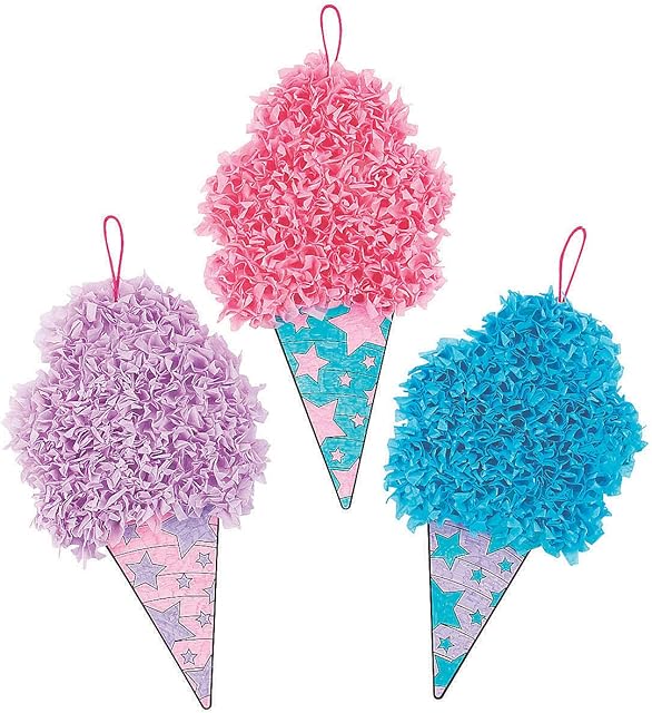 The Fun Express Cotton Candy Tissue Paper Craft Kit - Fun DIY Crafting for Kids & Adults - Create Tissue Paper Decorations Party Favors Gifts - Birthday Parties Special Occasions Craft Project - 12 Pieces