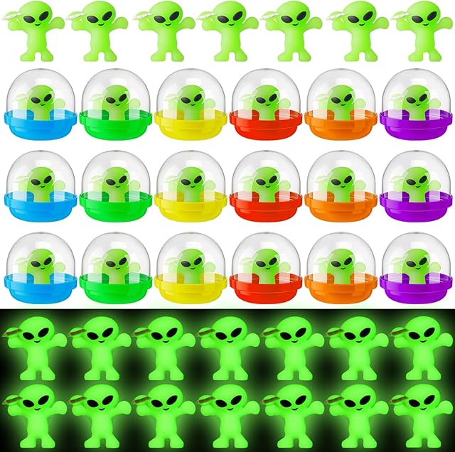 The 30 Set Alien Figurines in Capsules Include 30pcs Small Alien Figurines and 30pcs Capsules for Space Party Favors Bag Filler Toys to Hide and Seek