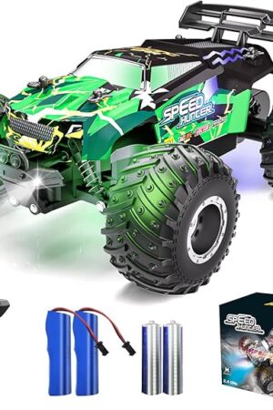 The Remote Control Car RC Cars All Terrain Monster Truck, Outdoor 2WD Off Road Hobby RC Truck with 2 Rechargeable Batteries and Colorful Light, 20Km/h Fast RC Car Toys Gift for Kids Boys