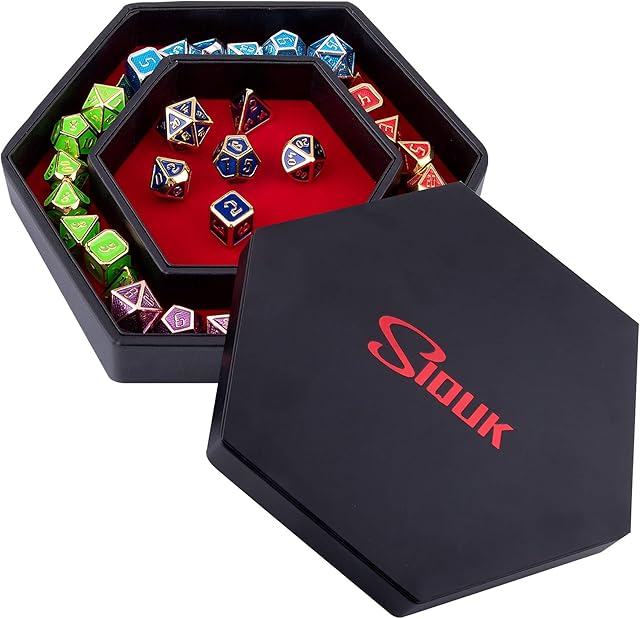 The SIQUK Dice Tray with Lid Hexagon Dice Rolling Tray Dice Holder for Dice Games Like RPG, DND and Other Table Games, Red