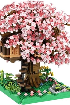 The Pink Cherry Blossom Bonsai Tree Building Blocks Set,（1443 Pieces） Flower Treehouse Model Mini Building Block Toys,Tree House Model Toys Gifts for Kid and Adult