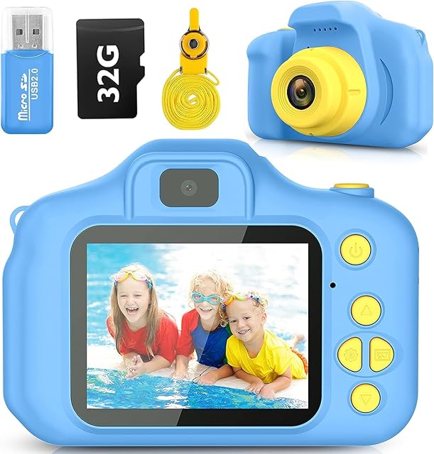 The Desuccus Kids Camera Toys Christmas Birthday Gifts for Boys and Girls Kids Toys 3 4 5 6 7 8 9 Year Old HD Digital Video Camera for Toddler with 32GB SD Card (Blue)