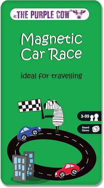 The The Purple Cow Magnetic Travel Car Race Game - Airplane Games & Quiet Games. Game Box for Kids & Adults. Fun Game Where You Get to Race Each Other Around A Track