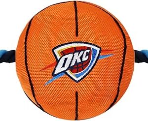 The Pets First NBA Oklahoma City Thunder Basketball Toy. - Tough Nylon Pet Toy with Tug Ropes & Inner Squeaker, one Size