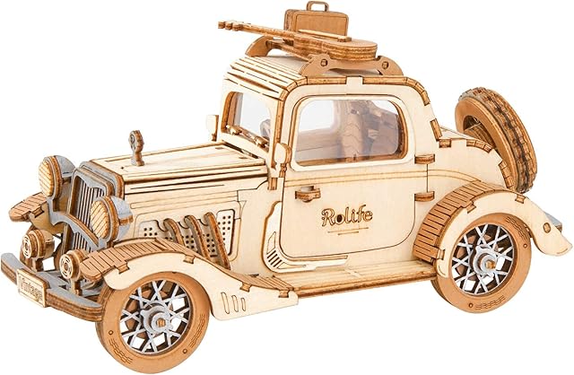 The Rolife 3D Wooden Puzzles Retro Car Model - Collectibles Wooden Model Kits for Adults Desk Toys Display Gift for Adults (Vintage Car)
