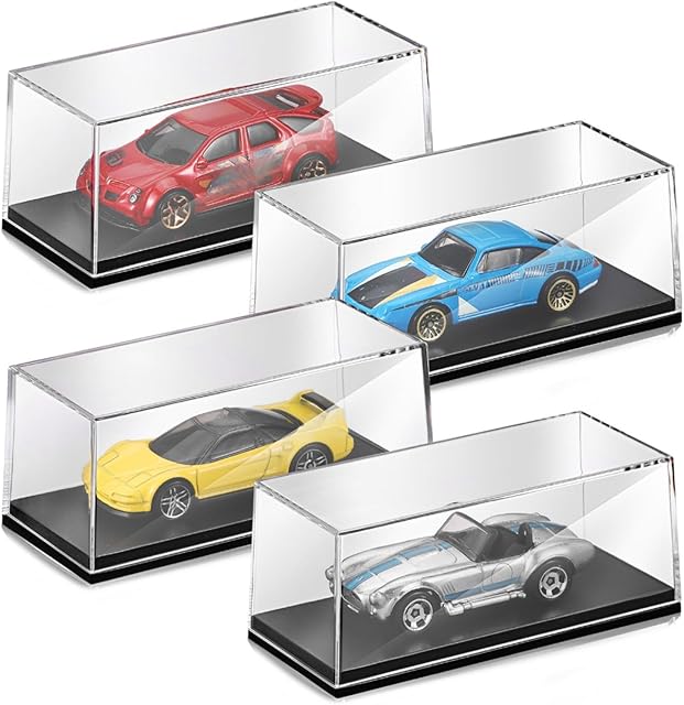 The 4 Pcs 1/64 Display Case Acrylic Model Cars Display Case 4.17 x 1.81 x 1.81 Inches Clear Plastic Vehicles Toy Cars Storage Collectors