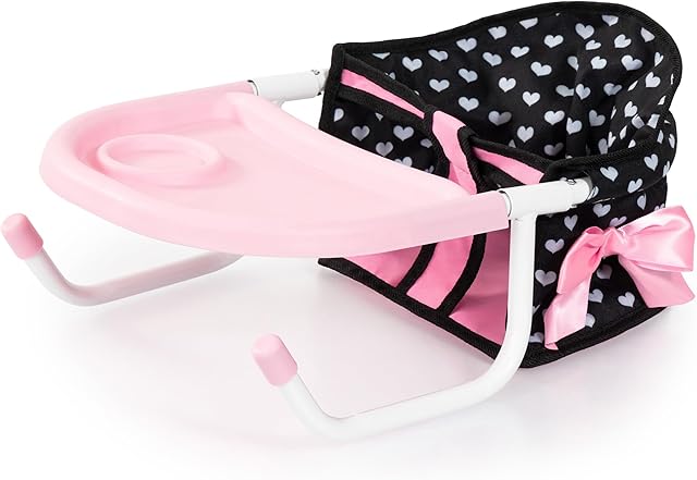 The Bayer: Table Seat - Black, Pink, Hearts - Accessory for Dolls Up to 18", Attaches to The Table, Folding Design, Kids Toy, Ages 3+