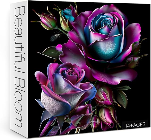 The Purple Rose Art Puzzles for Adults 1000 Pieces, Beautiful Flower Plant Jigsaw Puzzles, Impossible Challenging Gradient Aesthetic Floral Puzzle