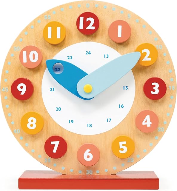 The Mentari Toys - Teaching Clock - Wooden Toy for Learning The Time - Moving Hour and Minute Hands - Develop Time and Early Math Skills - Educational Toy for Toddlers and Preschoolers - Age 3+