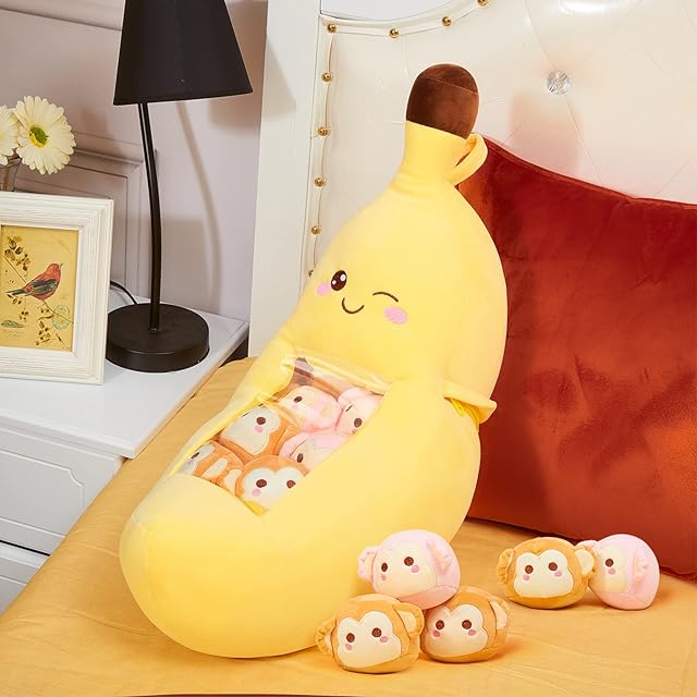 The Lewtemi Cute Banana Pillow Kawaii Stuffed Animal Removable Emotional Plushes Support Cat Dinosaur Plush Toys Positive Gift for Home Room Decor(Banana)