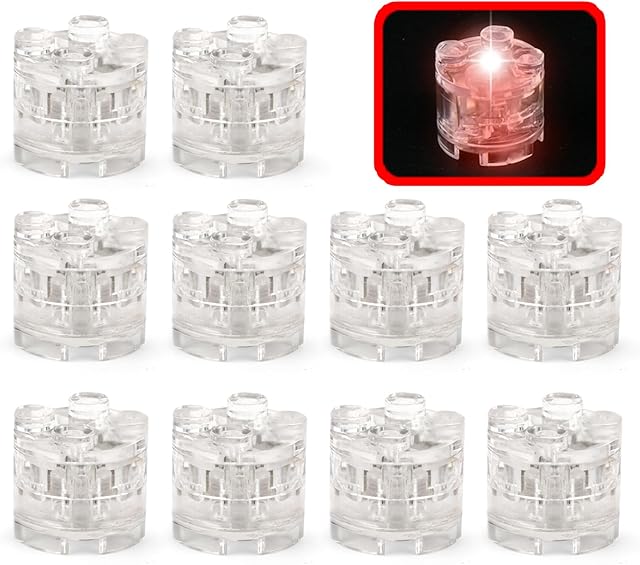 The Lights Bricks, 10PCS 2x2 Round Light Up Bricks Accessories Kits, Classic Transparent LED Accessories Pack, Parts Pieces Building Blocks Set Toys