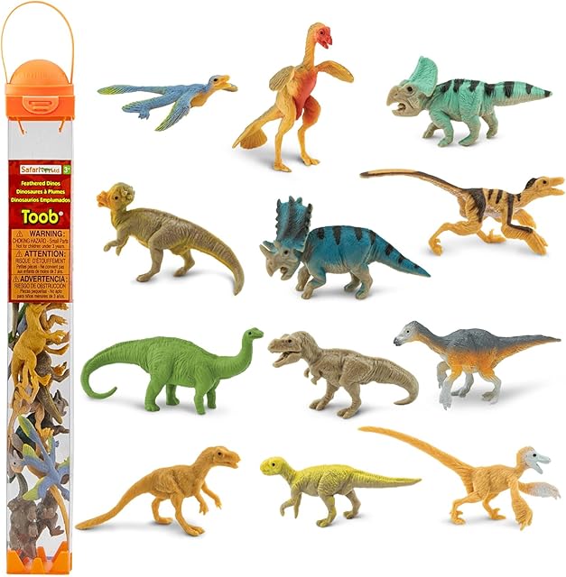 The Safari Ltd. Feathered Dinosaurs TOOB - Figurines of T-Rex, Velociraptor, Microraptor & More - Fun Educational Play Toy for Boys, Girls & Kids Ages 3+