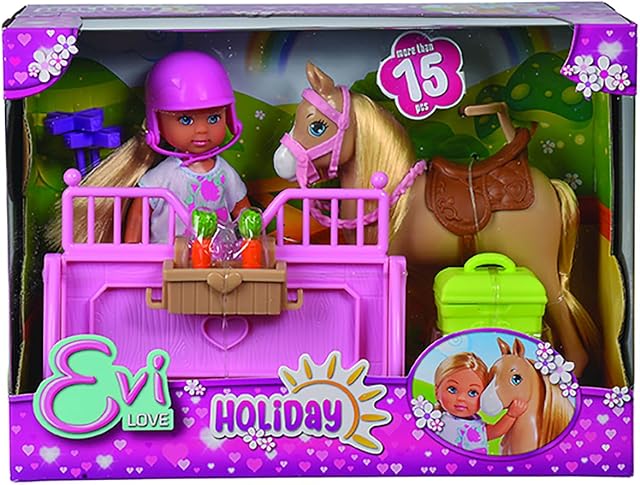 The Simba Evi Holiday Horse Doll Set, 6-inch Height, Multicolor - Includes Riding Outfit, Horse, Obstacles, Grooming Place and Accessories, for Girls, Birthday Gift, Collection