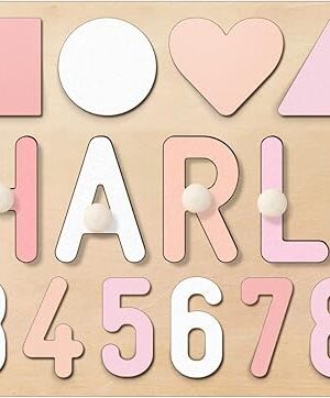 The Personalized Name Puzzle for Kids, Custom Wooden Name Puzzles for Toddlers 1-3, 1st Birthday Gifts Girl Boy, Alphabet Number Puzzle with Engraved Text on Back, Baby Learning Toys