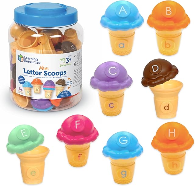 The Learning Resources Mini Letter Scoops,Preschool Learning Toys, Stacking Toys, Montessori Toys,Kids Easter Gifts, Ages 3+, 52 Pieces