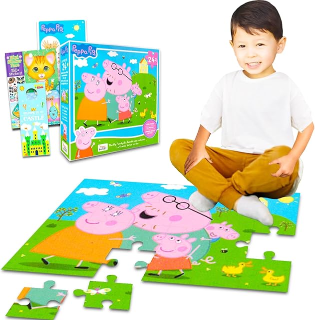 The Peppa Pig Floor Puzzle for Girls - Bundle with 36 Pc Jigsaw Puzzle Plus Stickers, More | Peppa Pig Puzzles for Kids 3-5