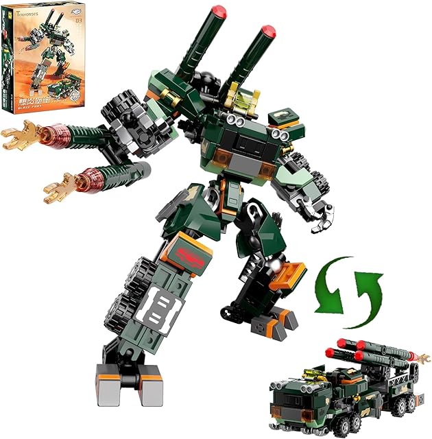 The Transform Mech Building Blocks, 2 in 1 Warrior Mech Missile Launching Vehicle Transforming Building Toy, Armor Robot Model for Christmas for Boys Girls Adults