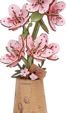 The Rowood 3D Puzzles for Adults,DIY Wooden Cherry Blossom Bonsai Tree Botanical Collection Building Craft Kits for Women,Christmas/Birthday Gift- Sakura