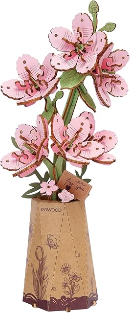 The Rowood 3D Puzzles for Adults,DIY Wooden Cherry Blossom Bonsai Tree Botanical Collection Building Craft Kits for Women,Christmas/Birthday Gift- Sakura