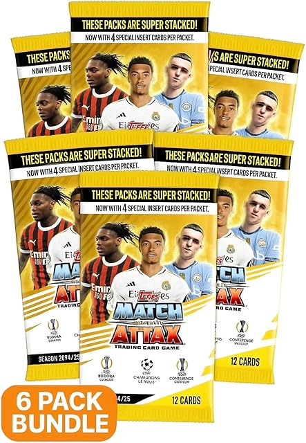 The Match Attax Topps 24/25 New Premier League Soccer Trading Cards League Trading Cards x 6 Packet Bundle - Soccer Cards 2024/2025 with Hassentials Sticker