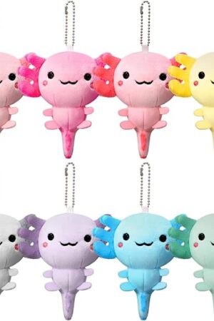 The Poen 8 Pcs Axolotl Keychain Plush Toys Kindergarten Halloween Operation Christmas School Gift Kids 4inch Stuffed Animal Mini Kawaii Cute Plushie Doll Ornament Classroom Exchange Party Favor(Classic)
