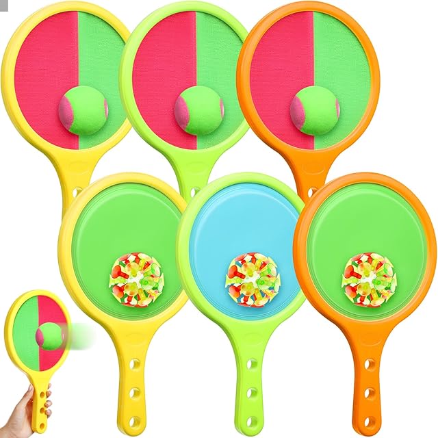 The Toss Catch Ball Toys Set, 6 Rackets and 6 Balls, Outdoor Game Set, Outside Toys Snow Games Beach Pool Backyard Games Activities for 3-8 Years Old Boys and Girls Stocking Stuffers Birthday