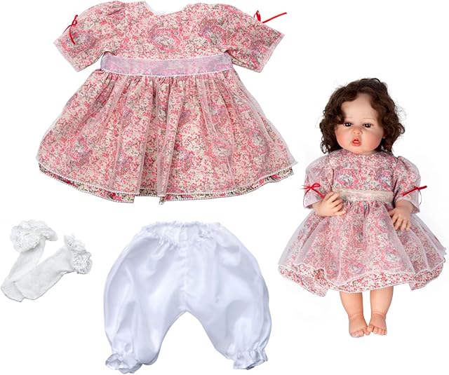 The Reborn Baby Doll Clothes for 18-22 Inch Reborn Dolls Girl Cute Floral Princess Dress + Underwear Socks Clothing Outfits 3 Pieces of Pack
