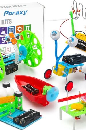 The Poraxy 6 Set STEM Kits, Science Kits for Kids Age 5-7 8-12, DIY DC Motor Electric Robotic Experiments Circuit Building Projects, Toys for Ages 8-13, Gifts for 6 7 8 9 10 11 12 Year Old Boys and Girls