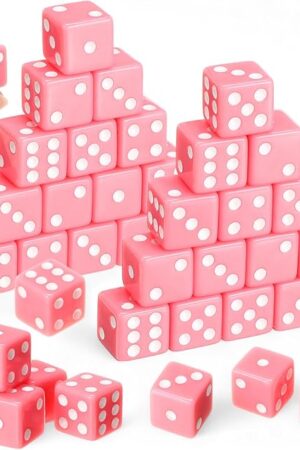 The Poen 30 Pcs Pink Dice Set Opaque 16mm Dice Casino Theme Party with White Pips for Game Party Family Board Games