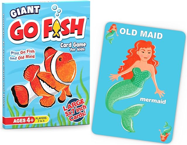 The Giant Go Fish Card Game for Kids and Families – Play Go Fish and Old Maid – Large 5x7in Cards – Adorable Animal Art – a Fun Gift idea for Boy/Girl – a Family Game for Ages 4+