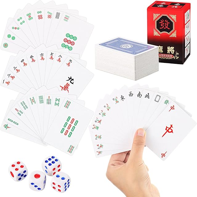 The Civaner Mahjong Playing Cards Chinese Mahjong 2025 American Games Large Print Handheld Poker Mahjong Cards with 4 Dices Home Table Game