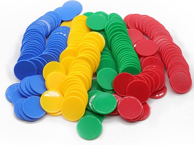 The Set of 100 Opaque Plastic Learning Counters Mini Poker Chips Game Tokens with Storage Box (Red+Yellow+RoyalBlue+Green, 1 Inch)