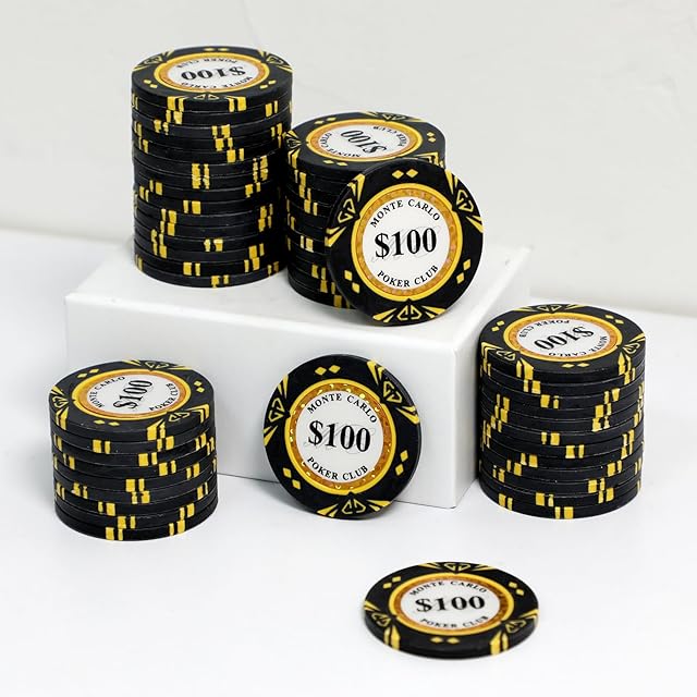 The 14 Gram Clay Poker Chips Monte Carlo Poker Chips Casino Grade Poker Chip for Texas Hold'em, Blackjack Poker Games Pack of 50 Pieces