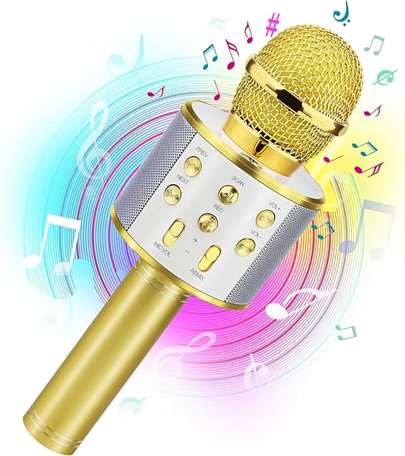 The Birthday Gifts for 3-11 Year Old Girls, Bluetooth Karaoke Microphone for Kids Gifts for Teenage Girls Christmas Stocking Stuffers for Kids Popular Toys for 4-12 Year Old Boys Girls - Gold