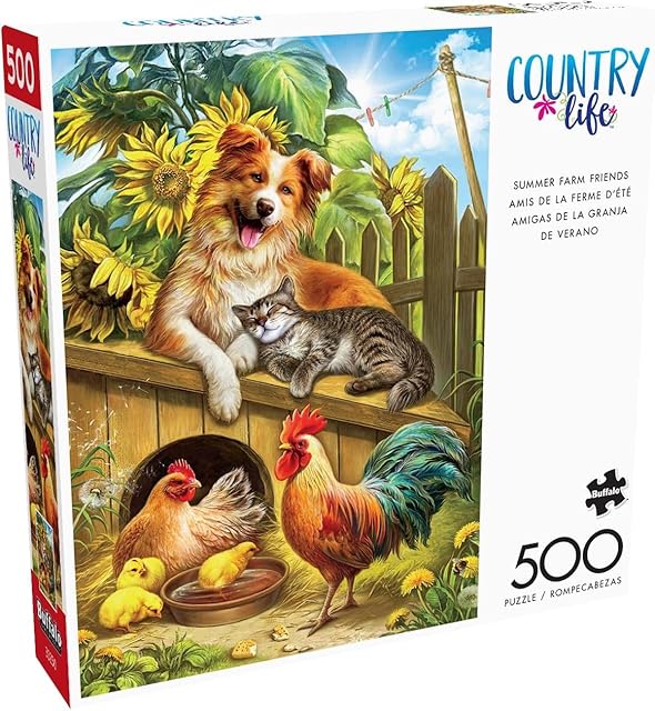 The Buffalo Games - Nadia Strelkina - Summer Farm Friends - 500 Piece Jigsaw Puzzle for Adults -Challenging Puzzle Perfect for Game Nights - Finished Size is 21.25 x 15.00