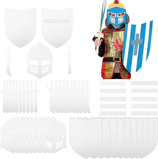 The 40 Pcs DIY Knight Play Set Includes Blank Cardboard Shields Shield Masks Swords Knife Color Your Own Knight Mask with Handles for School Knight Crafts Play Castle Activities Dramatic Party Decorate