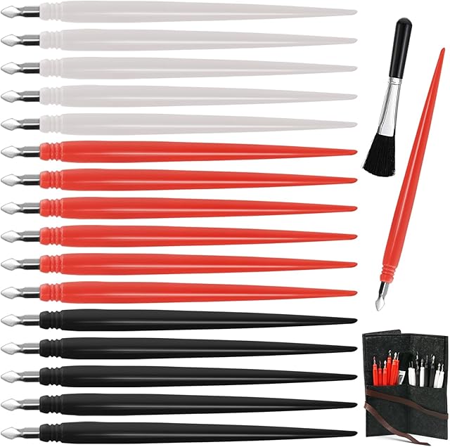 The AP ARTSPER 18 Pieces Scratch Art Tools for Kids and Adults, Scratching Drawing Painting Pen Dual Tip/Scratch Stick Stylus Tools Bag with Clean Brush Set (Black/Red/White) (18)