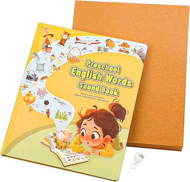 The Interactive Preschool English Words Sound Book, Educational Learning Toy with Audio, Family Tree and Ocean Life Themes, USB Rechargeable, for Early Language Development, Ages 3-6