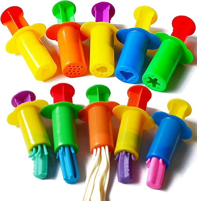 The Dough Extruders Set Assorted Designs, Set of 10, 5 Patterns - Random Colors
