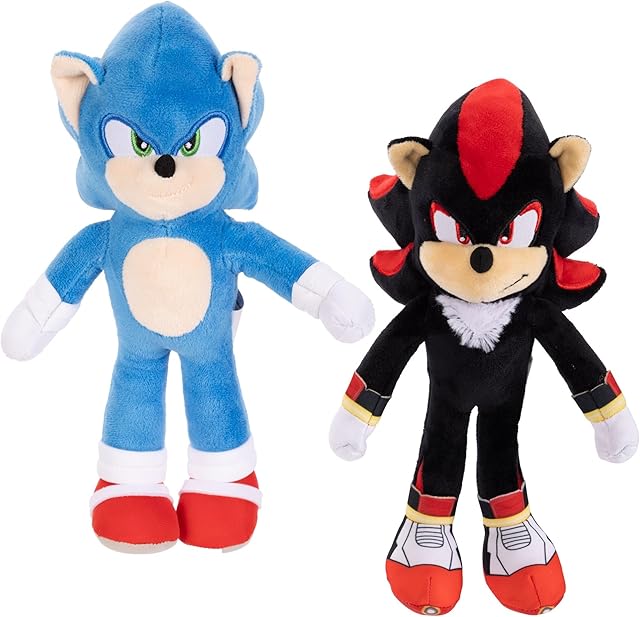 The Sonic 3 Movie Plush: Sonic & Shadow 9-Inch Stuffed Toy Figures - Officially Licensed 3 Movie, Amazon 2-Pack Kids Plush Toy Figure Set