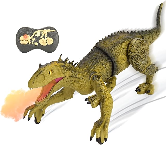 The Remote Control Dinosaur for Kids Ages 3 4 5 6 7 8 9 10, Auto Mist Spraying RC LED Sound Rechargeable USB Port Realistic Outdoor 2.4G RC Dinosaur Toys Gifts for Boys Kids 3-10 Years Old Indo Rex Toys